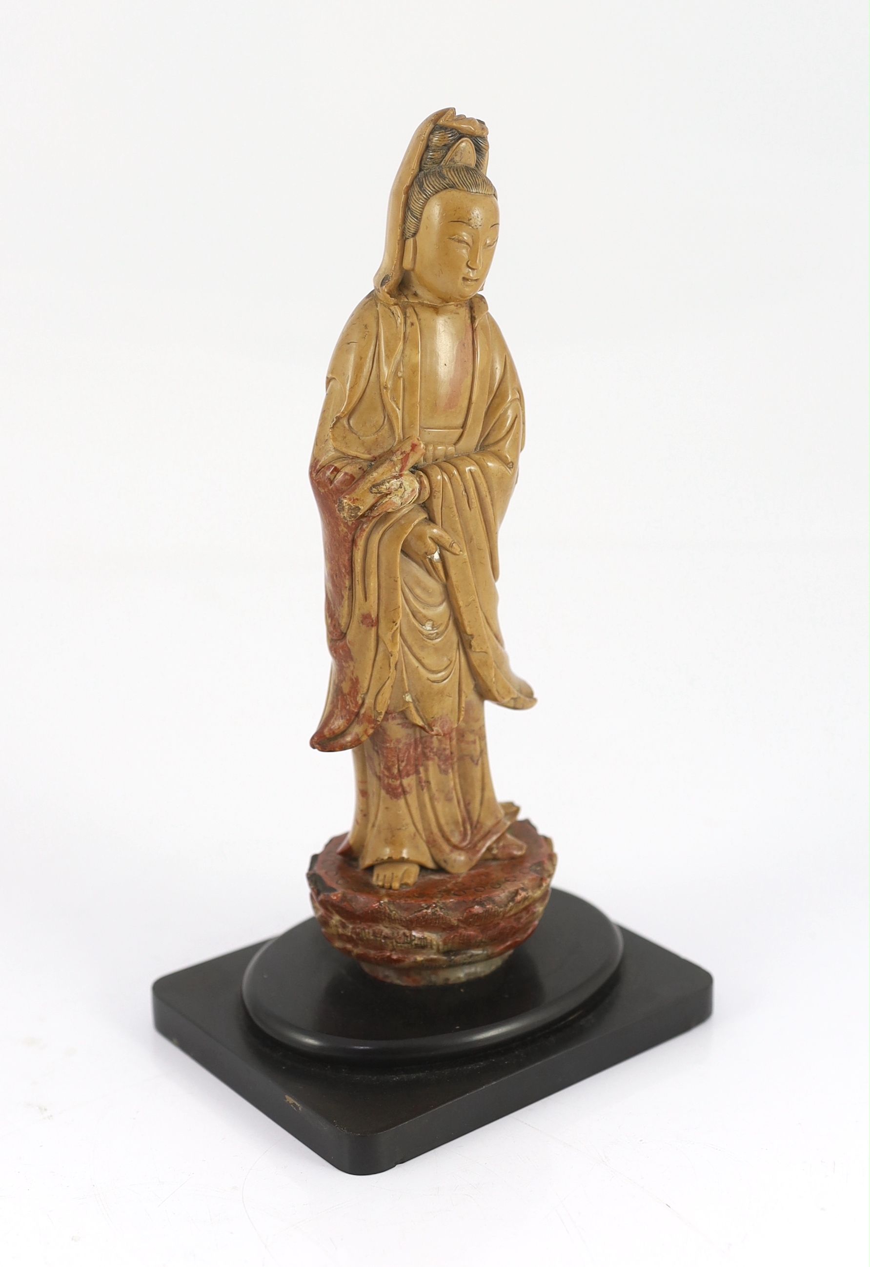 A Chinese soapstone standing figure of Guanyin, 18th century